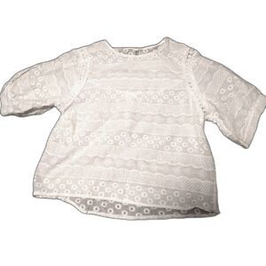 White lacy lace flowing floral blouse short sleeves